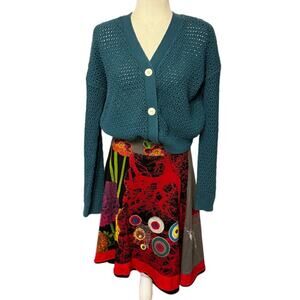 Desigual Patchwork A-Line Skirt Size M Colorful Graphic Print Boho Artsy